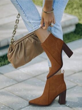 Women’s Tan Suede Block Heel Ankle Booties